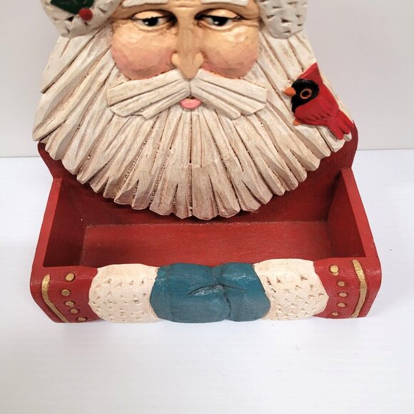 Midwest Of Cannon Falls Handcrafted Wood Folk Art Santa Hanging Card Box - Picture 6 of 8